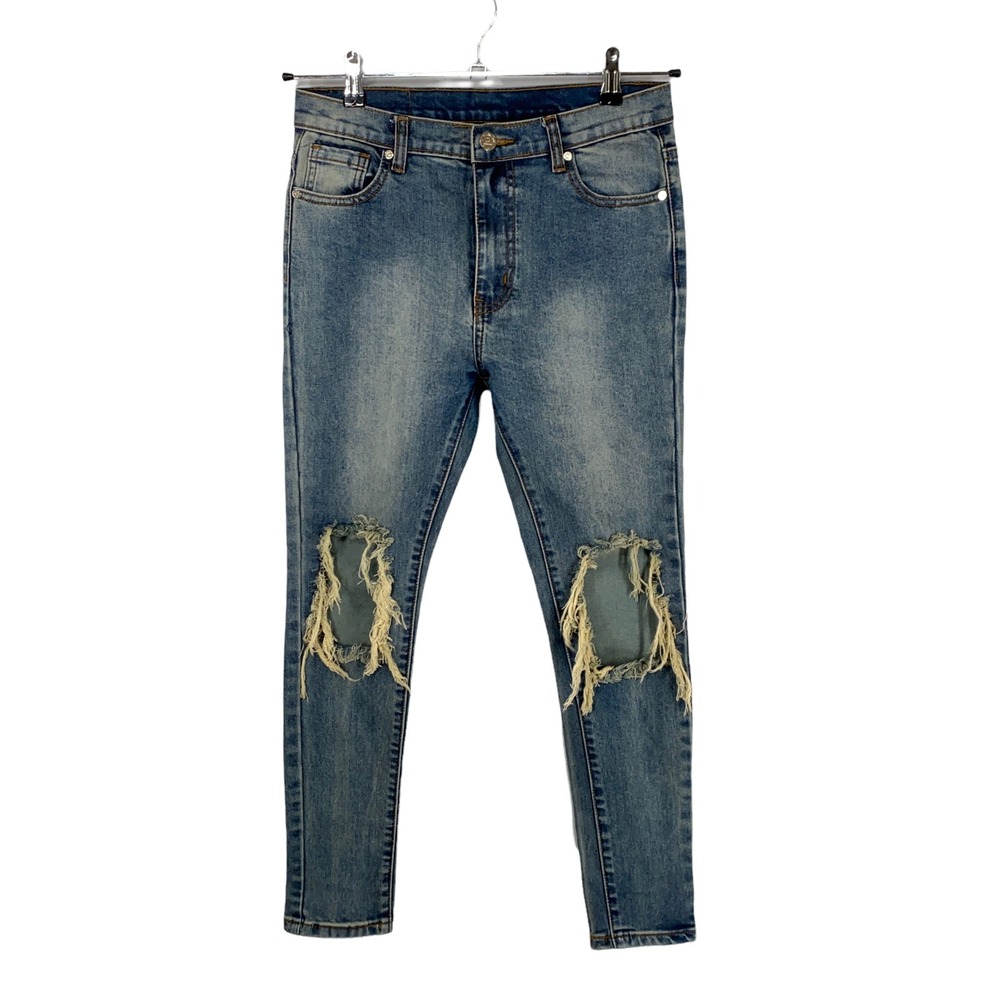 UNIF Jeans Womens 27 Medium Wash Skinny Leg Destroyed Ripped Knees Grunge